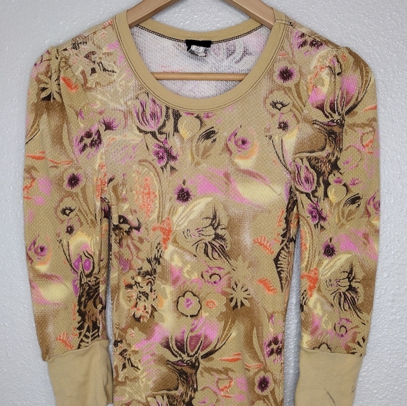 Free People Boho Y2K Floral Waffle Knit Tunic Top Size S - Picture 3 of 14